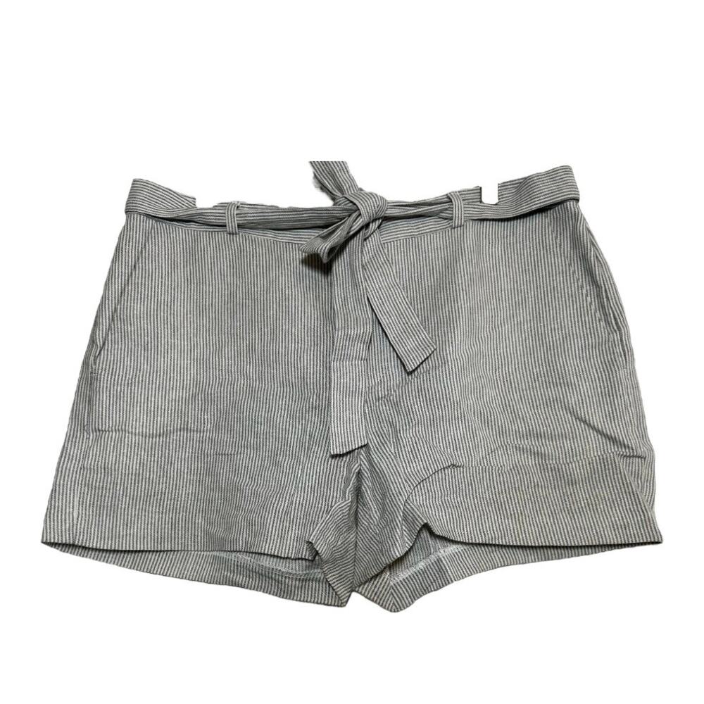 Banana Republic Linen Paper Bag Shorts Striped Tie Waist Flat Front Gray 10